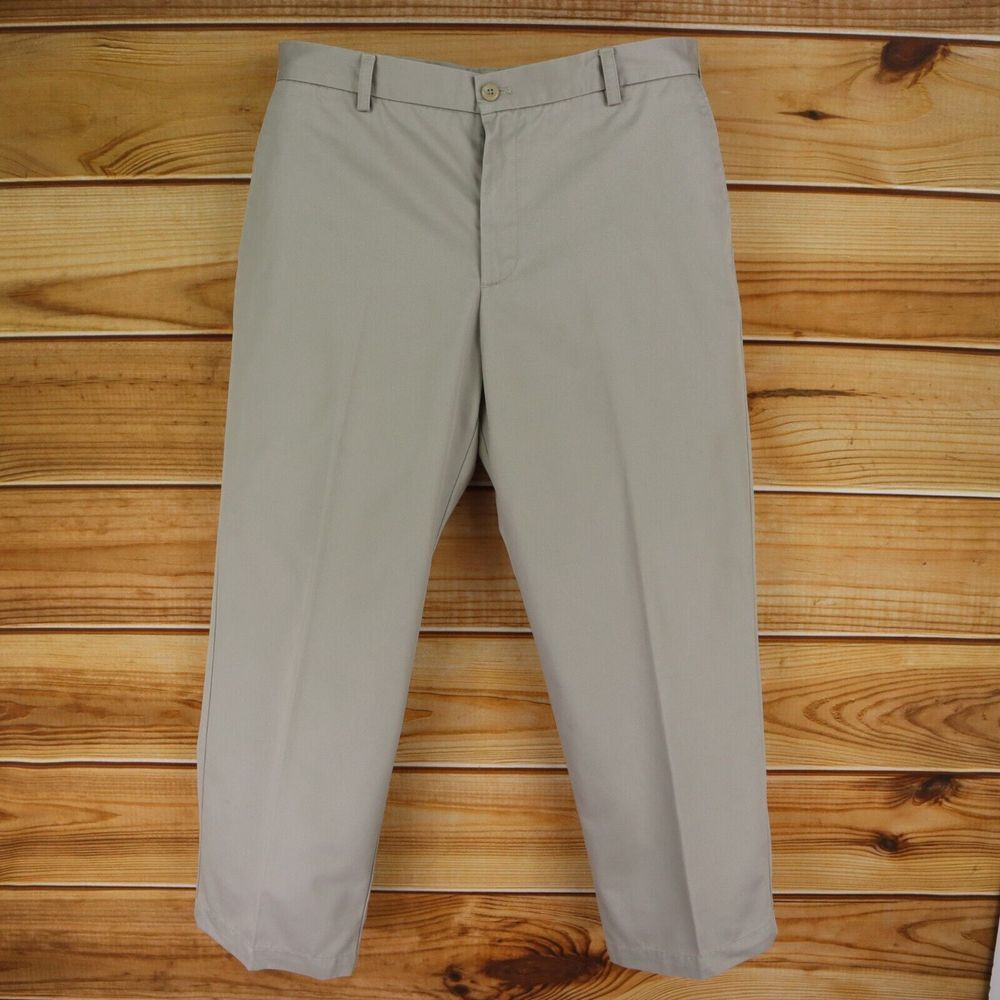 IZOD Dress Pants Flat Front Straight Leg Mens Size 36x29 Brown 100% Cotton